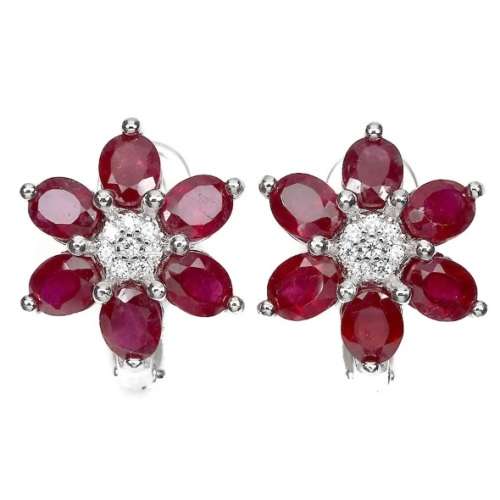 Deluxe Natural Ruby and White Cubic Zirconia Floral set in Solid .925 Sterling Silver Ring Size US 7