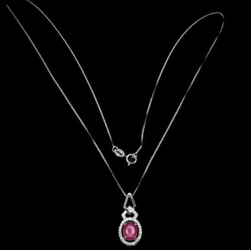 Deluxe Natural Red Pink Ruby and White CZ Gemstone Set in Solid .925 Sterling Silver Necklace