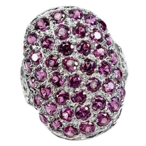 44 Natural Round Rhodolite Garnet Gemstones Solid .925 Silver Ring Size 8 or Q