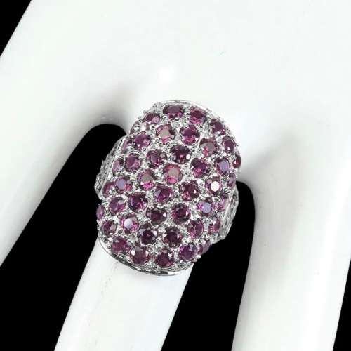 44 Natural Round Rhodolite Garnet Gemstones Solid .925 Silver Ring Size 8 or Q