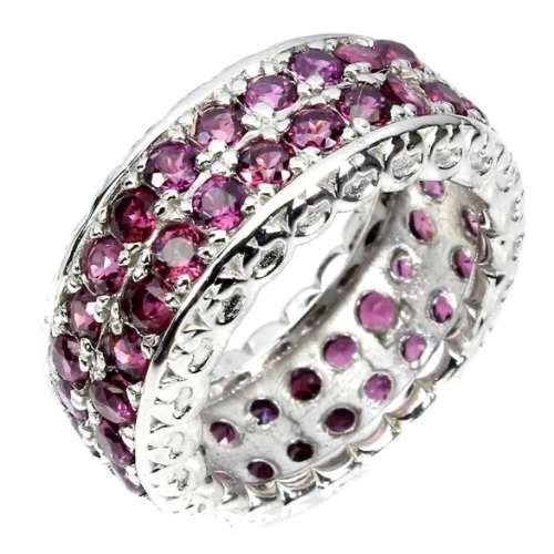 58 Natural Unheated Round Rhodolite Garnet Gemstones in Solid .925 Silver Eternity Ring Size 7 or O