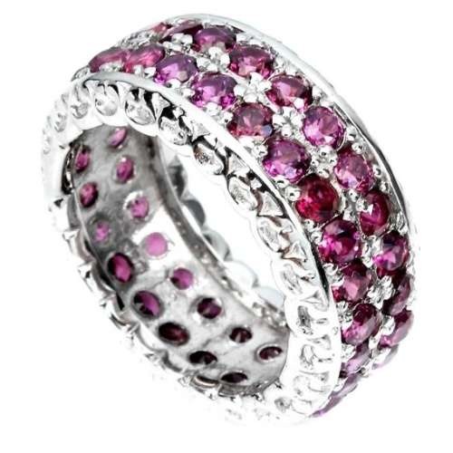 58 Natural Unheated Round Rhodolite Garnet Gemstones in Solid .925 Silver Eternity Ring Size 7 or O