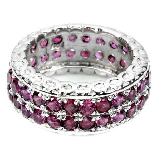 58 Natural Unheated Round Rhodolite Garnet Gemstones in Solid .925 Silver Eternity Ring Size 7 or O