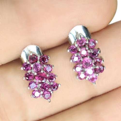 26 Natural Unheated Rhodolite Garnets in Solid .925 Sterling Silver 14K White Gold Stud Earrings