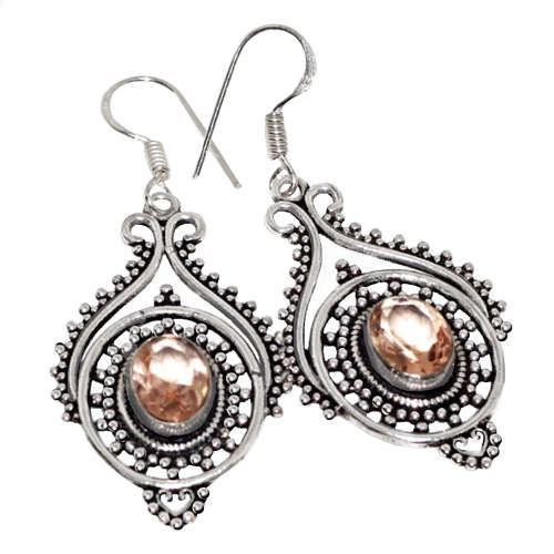 Exotic Morganite Gemstone set in  .925 Sterling Silver Plated Handmade Earrings