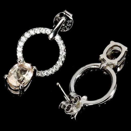 Deluxe Natural Unheated Morganite and White Cubic Zirconia in Solid .925 Sterling Silver Earrings