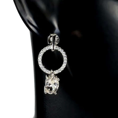 Deluxe Natural Unheated Morganite and White Cubic Zirconia in Solid .925 Sterling Silver Earrings