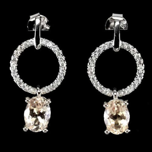Deluxe Natural Unheated Morganite and White Cubic Zirconia in Solid .925 Sterling Silver Earrings