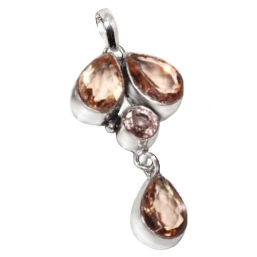 Handmade Mixed Shapes Morganite Gemstone set in .925 Sterling Silver Plated Pendant