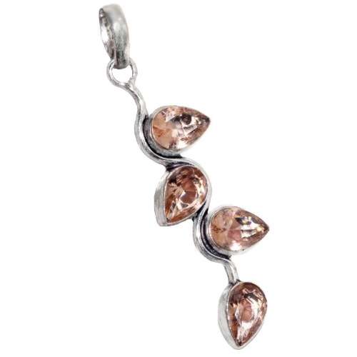 Handmade Modern Set Faceted Morganite Pears .925 Sterling Silver Plated Pendant