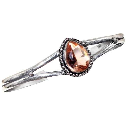 Pear Shape Faceted Morganite Gemstone Set in .925 Sterling Silver Plated  Handmade Adjustable Bangle