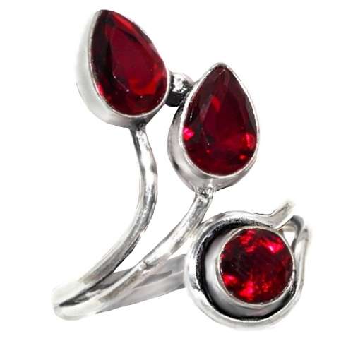 Deep Red Garnet set in .925 Sterling Silver Plated Handmade Adjustable Ring Size 8 /Q