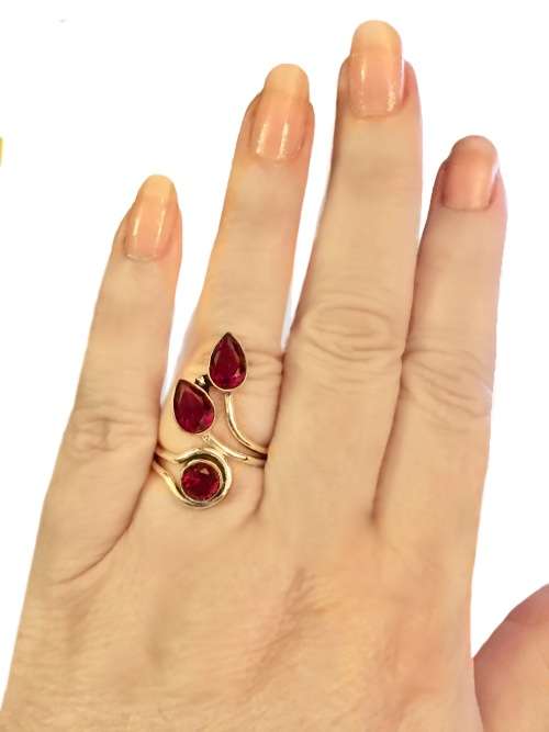 Deep Red Garnet set in .925 Sterling Silver Plated Handmade Adjustable Ring Size 8 /Q