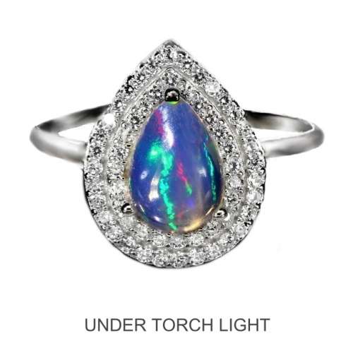 Natural Unheated Ethiopian Fire Opal CZ Gemstone Solid .925 Sterling Ring Size 7 or O