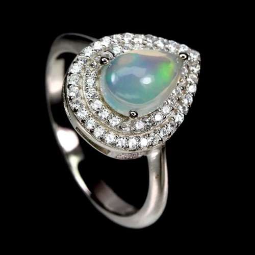 Natural Unheated Ethiopian Fire Opal CZ Gemstone Solid .925 Sterling Ring Size 7 or O