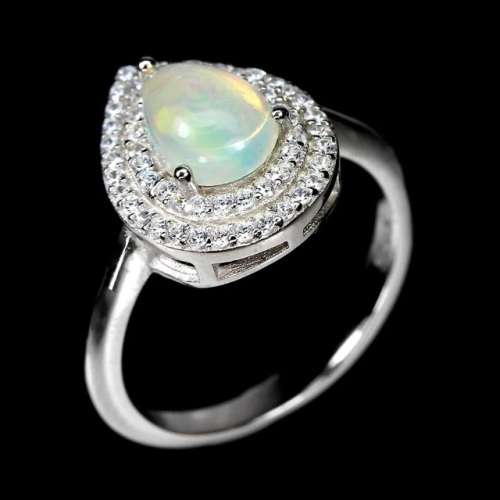 Natural Unheated Ethiopian Fire Opal CZ Gemstone Solid .925 Sterling Ring Size 7 or O