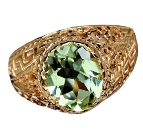 Deluxe Authentic Green Amethyst Oval Gemstone Solid .925 Silver 14K Rose Gold Size 7.5 or P