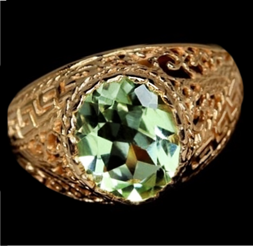 Deluxe Authentic Green Amethyst Oval Gemstone Solid .925 Silver 14K Rose Gold Size 7.5 or P