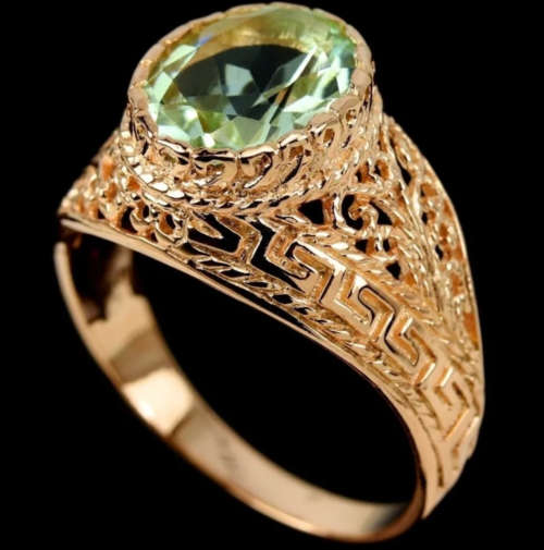 Deluxe Authentic Green Amethyst Oval Gemstone Solid .925 Silver 14K Rose Gold Size 7.5 or P
