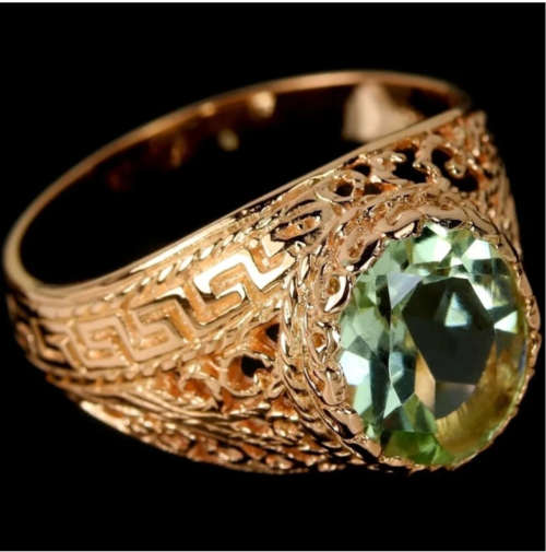 Deluxe Authentic Green Amethyst Oval Gemstone Solid .925 Silver 14K Rose Gold Size 7.5 or P