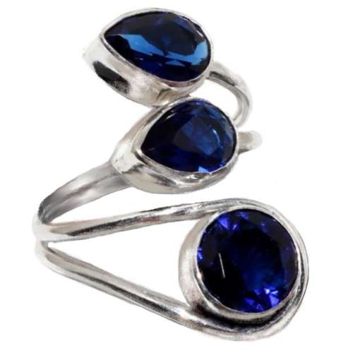 Mixed Shapes Sapphire Quartz in .925 Sterling Silver Plated Handmade Ring Size US 7.5  Adjustable