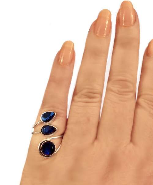 Mixed Shapes Sapphire Quartz in .925 Sterling Silver Plated Handmade Ring Size US 7.5  Adjustable