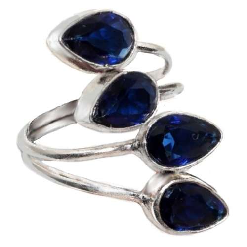 Sapphire Quartz Pear Shapes set in .925 Sterling Silver Plated Handmade Adjustable Ring Size
