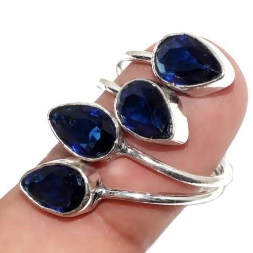 Sapphire Quartz Pear Shapes set in .925 Sterling Silver Plated Handmade Adjustable Ring Size