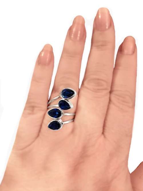 Sapphire Quartz Pear Shapes set in .925 Sterling Silver Plated Handmade Adjustable Ring Size