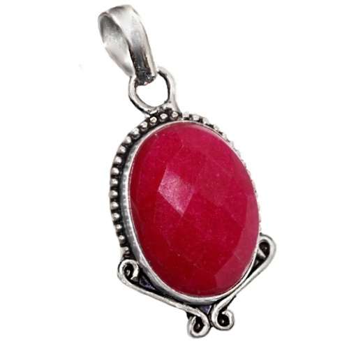 Antique Style Indian Ruby set in .925 Sterling Silver Plated Handmade Pendant