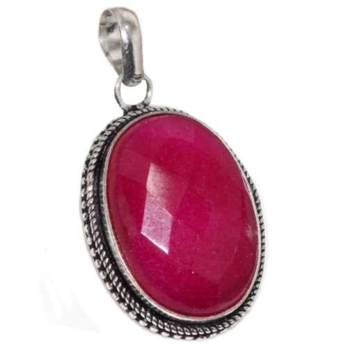 Indian Ruby Oval Gemstone set in Antique Style .925 Sterling Silver Plated Handmade Pendant