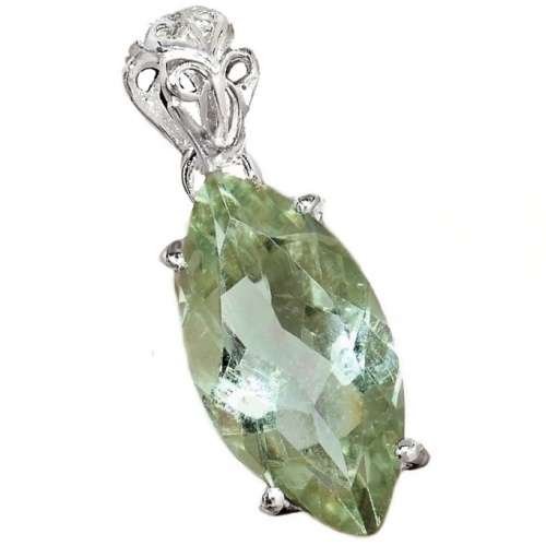 Natural Green Amethyst (Prasiolite) Gemstone set in .925 Sterling Silver Pendant Necklace
