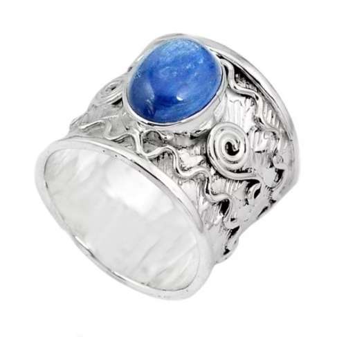 4.09 cts Natural Kyanite Round Gemstone set in Solid .925 Sterling Silver Ring Size US 6.5 / N