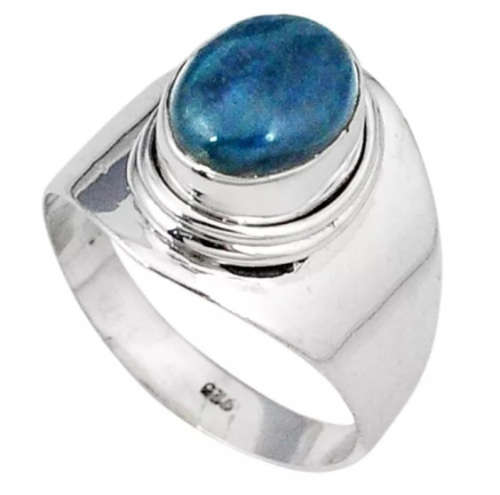 4.16 cts Natural Blue Apatite (Madagascar) Oval Gemstone in Solid .925 Sterling Silver Ring Size 8