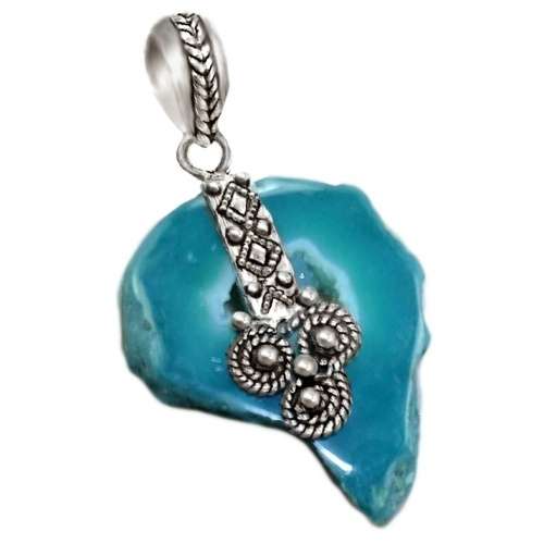 Antique Style Drusy Druzy Gemstone set in  .925 Sterling Silver Plated Antique Style Pendant