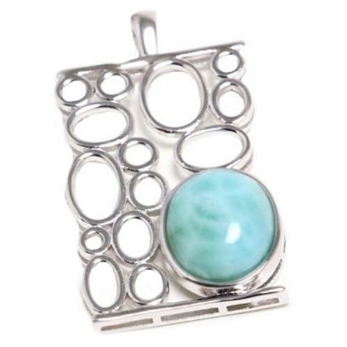 Natural Caribbean Larimar Oval Gemstone set in Solid .925 Sterling Silver Moderdern Stylish Pendant