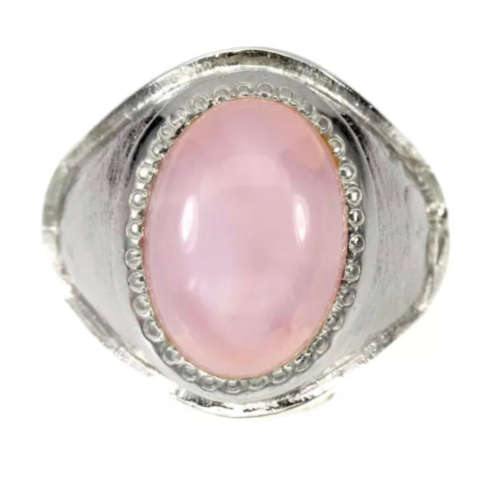 Natural Peruvian Pink Opal Oval Gemstone set in Solid .925 Silver Handmade Ring Size US 10