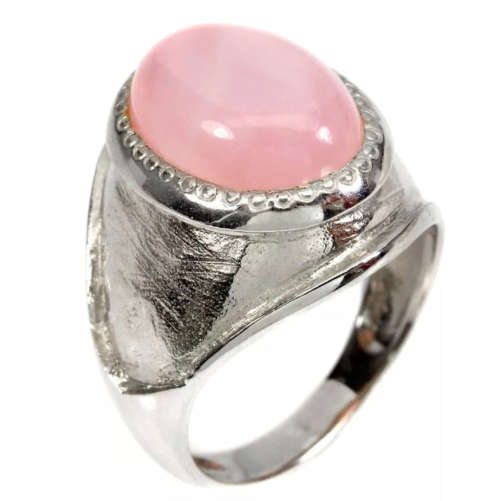 Natural Peruvian Pink Opal Oval Gemstone set in Solid .925 Silver Handmade Ring Size US 10