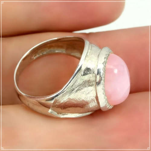 Natural Peruvian Pink Opal Oval Gemstone set in Solid .925 Silver Handmade Ring Size US 10