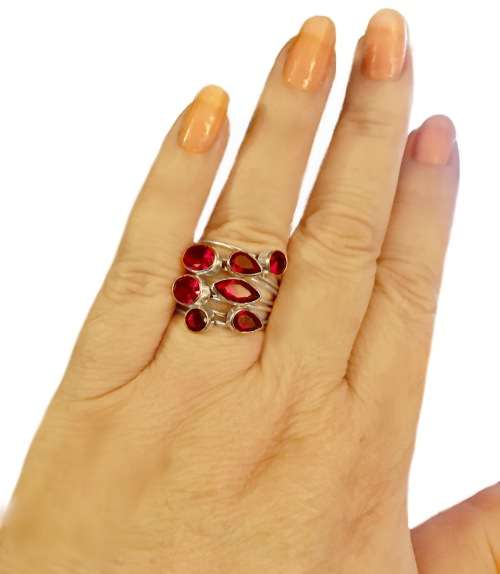 Handmade Mixed Shapes Garnet set in  .925 Sterling Silver Plated Stacking Ring Size US 10 / T 1/2