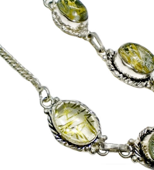 Golden Rutile Quartz set in  925 Sterling Silver Plated Handmade Necklace