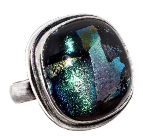 Handmade Fancy Dichroic Glass Cabochons Gemstone .925 Sterling Silver Plated Bracelet
