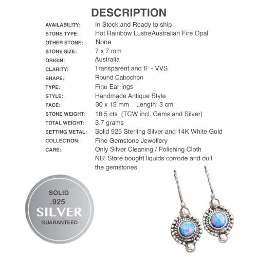Dainty Australian Fire Opal Antique Style Solid.925 Sterling Silver Earrings