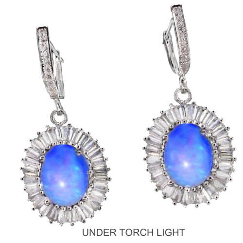 Deluxe Natural Unheated Full Rainbow Fire Opal Gemstone  925 Sterling Silver 14K White Gold Earrings