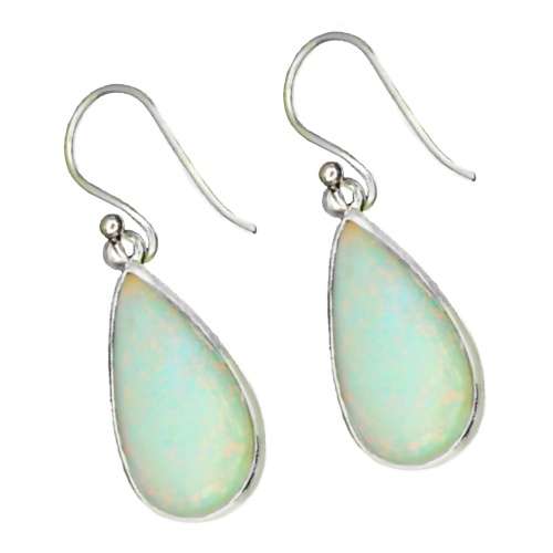 Natural Australian Rainbow Flash White Fire Opal Pears in Solid .925 Sterling Silver Earrings