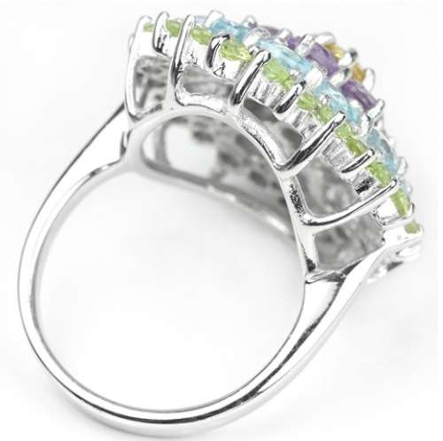 Natural Green Purple Amethyst, Citrine, Blue Topaz Gemstone .925 Sterling Silver Ring Size 6.75