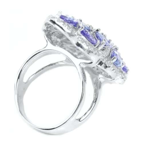 Deluxe Natural Unheated Tanzanite and AAA White Cubic Zirconia Solid .925 Silver Ring Size US 7.25
