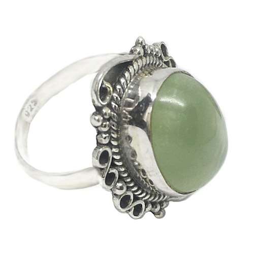 Natural Scottish Moss Prehnite Gemstone Antique Style Solid .925 Sterling Silver Ring Size US 8 or Q