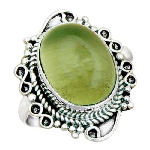 Natural Scottish Moss Prehnite Gemstone Antique Style Solid .925 Sterling Silver Ring Size US 8 or Q