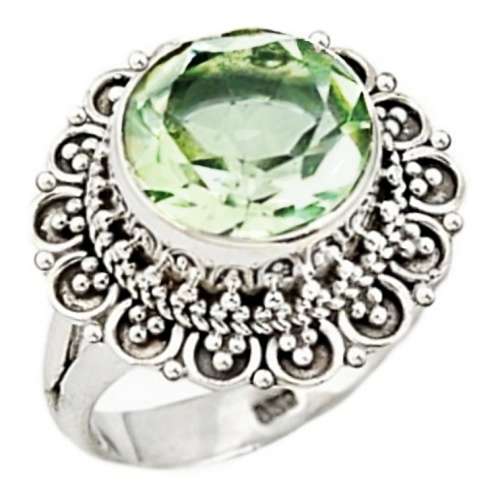 Natural Green Amethyst Gemstone set in Solid .925 Sterling Silver Ring Size 6 or M